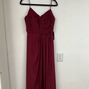 Weddington Way Burgundy Satin Sleeveless Bridesmaid Maxi Dress Womens 6 Formal